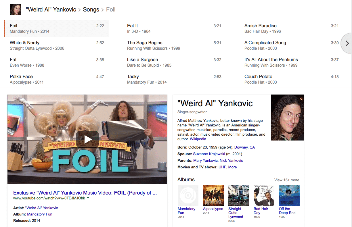 Foil - Click from Weird AL Google Search