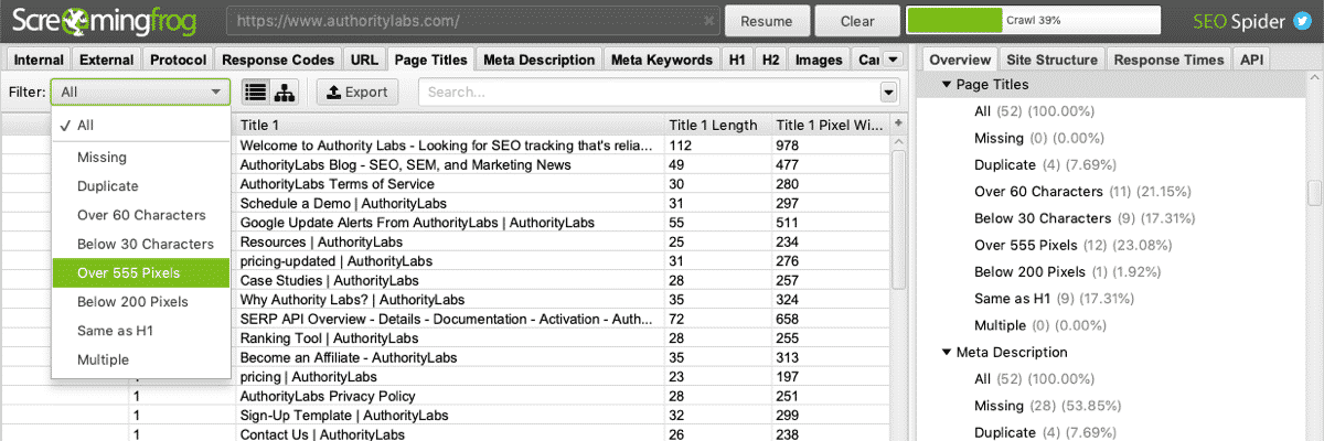 Screaming Frog Title Tag Checker