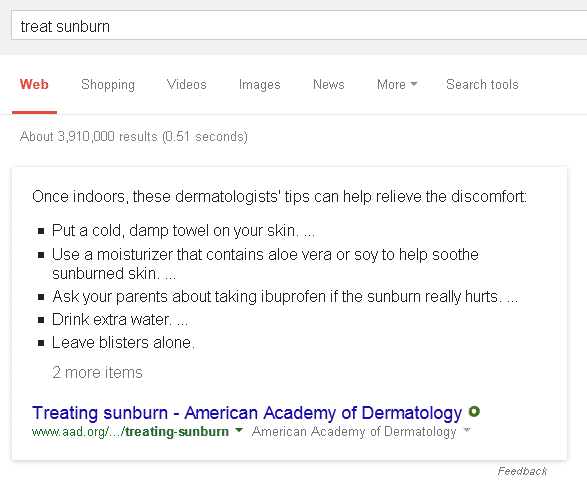 Google Query for [treat sunburn]